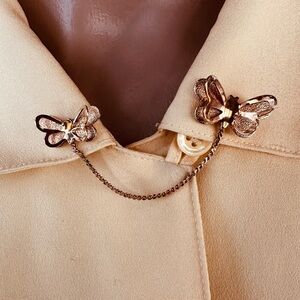 VTG Gold Tone Double Butterfly Chatelain Lapel Pin Brooch